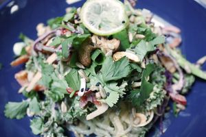 Almost raw Pad Thai. Roasted byta and seeds as topping at Manna Kafé in Malmo