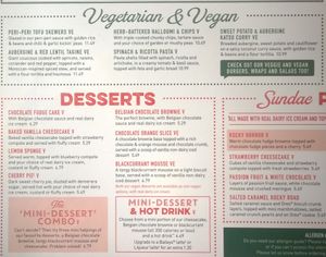 Menu at Harvester in North Shields