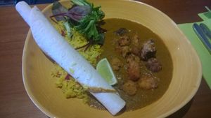 Sweet potato and aubergine katsu curry at Harvester in North Shields