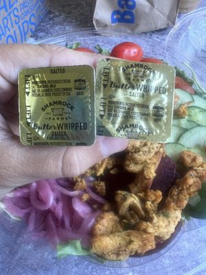 They put butter packs in my salad?? I called and they said that wasn’t normal. I had even specified vegan in the order   at Beyond Bread - N Campbell Ave in Tucson