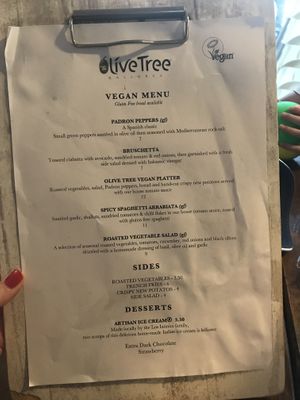 Vegan menu as at 4th August 2019 🌱 at The Olive Tree in Mallorca