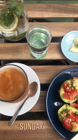 Avocado toast, oat milk flat white at Veggie Vibe Cafe in Blackrock