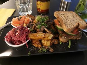 Gluten free veggie burger at Veggie Vibe Cafe in Blackrock