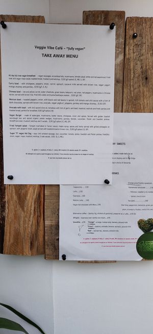 Menue at Veggie Vibe Cafe in Blackrock