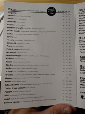 Speisekarte at Dieci Pizza in Chur