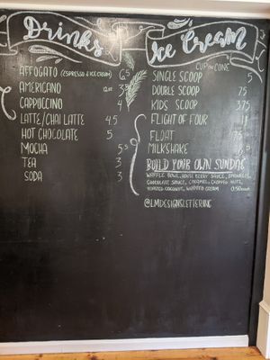 Drinks menu at Blue Spruce Ice Cream in Courtenay