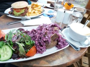 Baked potato with coleslaw and salad at St John's Garden Centre in Barnstaple