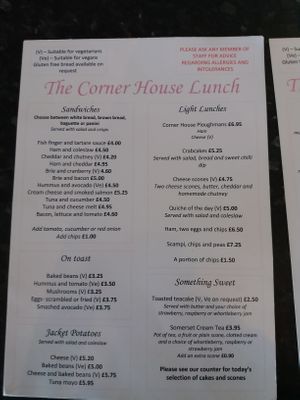 Menu at The Corner House Cafe in Watchet