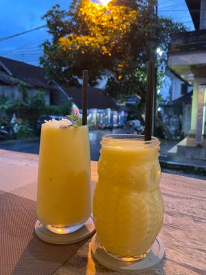 Pineapple Juice & Mango Lassi. at Pumpkin and Beetroot in Ubud