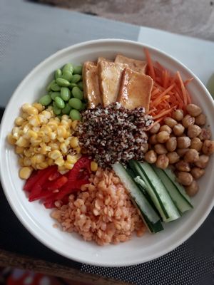 Protein bowl at Pumpkin and Beetroot in Ubud