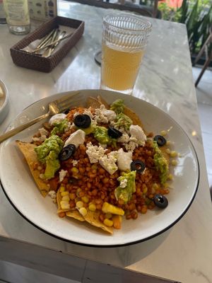 Raw vegan nacho bowl at Pumpkin and Beetroot in Ubud