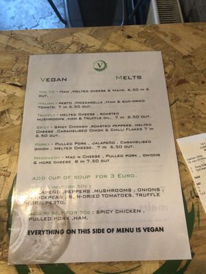 Menu at V Temple Bar in Dublin