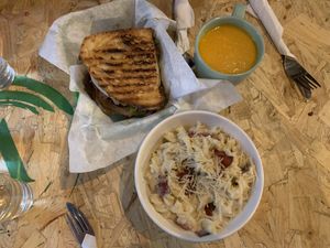 Toastie, soup, carbonara  at V Temple Bar in Dublin