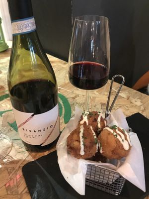 Wine + Mac n cheese balls at V Temple Bar in Dublin