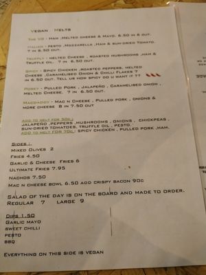 Vegan Menu Jan 22nd 2020 at V Temple Bar in Dublin