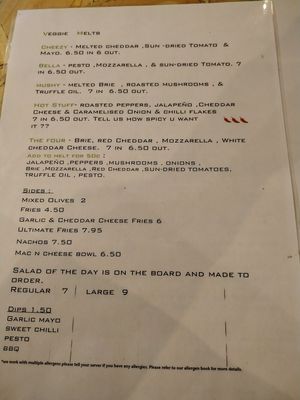 Vegetarian menu Jan 22nd 2020 at V Temple Bar in Dublin