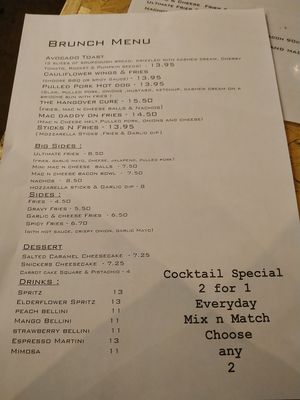 Brunch menu at V Temple Bar in Dublin