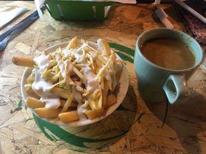 Cheesy fries and soup at V Temple Bar in Dublin