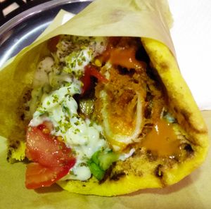 Fantastic pita gyro soooooo tasty!!!! at Roots Foods and Culture in Athens