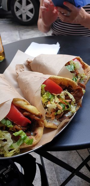 Vegan Gyros Triple Play! Authentic and absolutely delicious. at Roots Foods and Culture in Athens