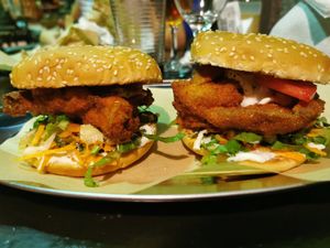 Schnitzel Burger at Roots Foods and Culture in Athens