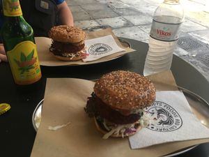 Soy burgers with tzatziki 5€ each at Roots Foods and Culture in Athens