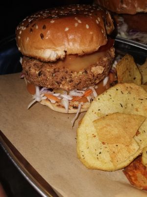 Tofu up close and personal. They leveled up the tofu burger at Roots Foods and Culture in Athens