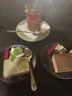 dessert!! mousse, matcha cheesecake, snickerdoodle  at MOTHER in Ubud
