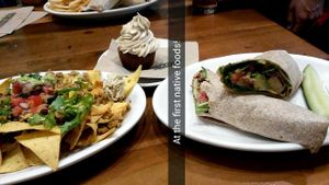 Chicken wrap, nachos, carrot cupcake at Native Foods in Palm Springs