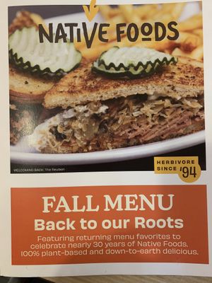 Menu  at Native Foods in Palm Springs