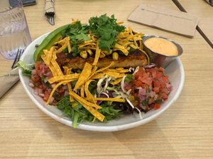 Taco Salad w/Avocado and Sub Spicy Tempeh for Taco Meat at Native Foods in Palm Springs