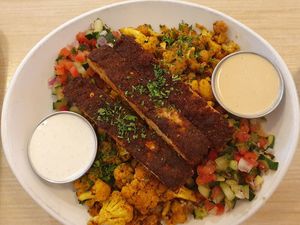 Spicy tempeh shawarma bowl at Native Foods in Palm Springs