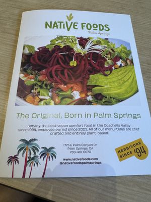 Menu - August 2024  at Native Foods in Palm Springs