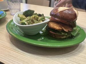 Chicken sandwich and side of lemon broccoli   at Native Foods in Palm Springs