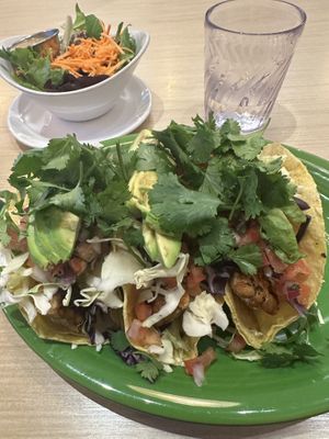 Tacos with a side salad  at Native Foods in Palm Springs