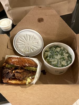 BBQ Brisket Burger with lemon dill potato salad (to go)  at Native Foods in Palm Springs