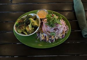 Baja Tacos (no tortillas) + Lemongrass Broccoli   at Native Foods in Palm Springs