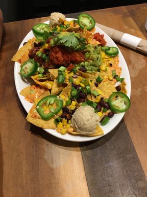 Nachos with guacamole and bbq setian  at Native Foods in Palm Springs