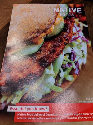 Menu cover at Native Foods in Palm Springs