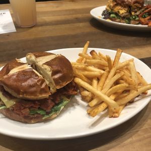 Gastropub burger, was not my favorite but others liked it! Fries we’re good liked the seasoning 😊 at Native Foods in Palm Springs