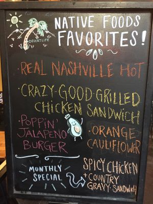 Specials board at Native Foods in Palm Springs
