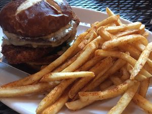 Grilled “chicken” sandwich with gravy - wouldn’t order again at Native Foods in Palm Springs