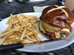 Gastropub Burger Combo with seasoned fries! at Native Foods in Palm Springs