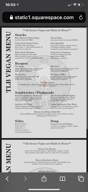 Menu  at The Local Bison in Tulsa