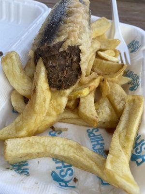 Black pudding supper at The Kent Fish & Chip Shop in Glasgow