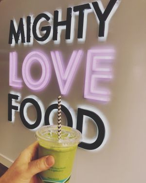 The “L” smoothie made with Organic Spinach, Avocado, Coconut Milk, Honey, Bee Pollen, Irish moss gel & Matcha! 189 calories  at MIGHTY LOVE FOOD in Boston