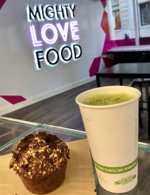 Hot Matcha & vegan & gluten free “mighty muffin”  at MIGHTY LOVE FOOD in Boston