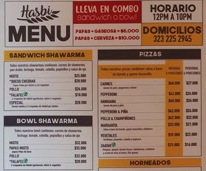 Menu, pt. 1. Vegan options are clearly marked. at Hasbi in San Andres