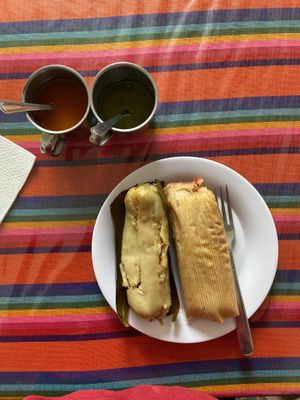 Tomato mushroom filling and vegetable mix with carrots olive etc   at Yo'o Moc in San Cristobal De Las Casas