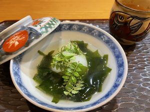 Onion, asparagus, and seaweed. at Zicon in Hiroshima